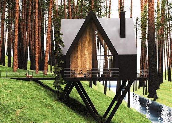 โมดูเลอร์ บ้านแคบิน สตูดิโอสวน Prefab ด้วยกรอบเหล็กเบาและพื้นที่ deck ขยาย