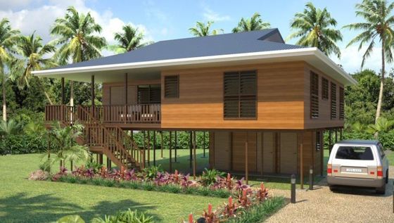 บ้านไม้ Prefab เร็วประกอบโครงเหล็กเบา บังกะโลชายหาด