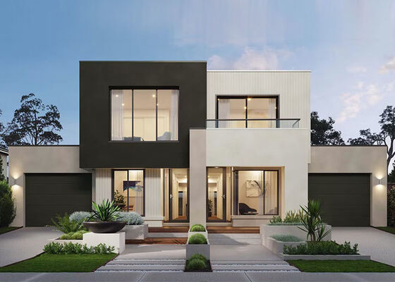 โครงเหล็กเบาแบบโมเดิร์นที่ปรับแต่งได้ ชุดโครงสร้างบ้านวิลล่าสำเร็จรูปสำหรับ 3 ห้องนอน